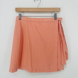 Abercrombie ‎ & Fitch Coral Pink Linen Blend Wrap Skirt Size Small Preppy